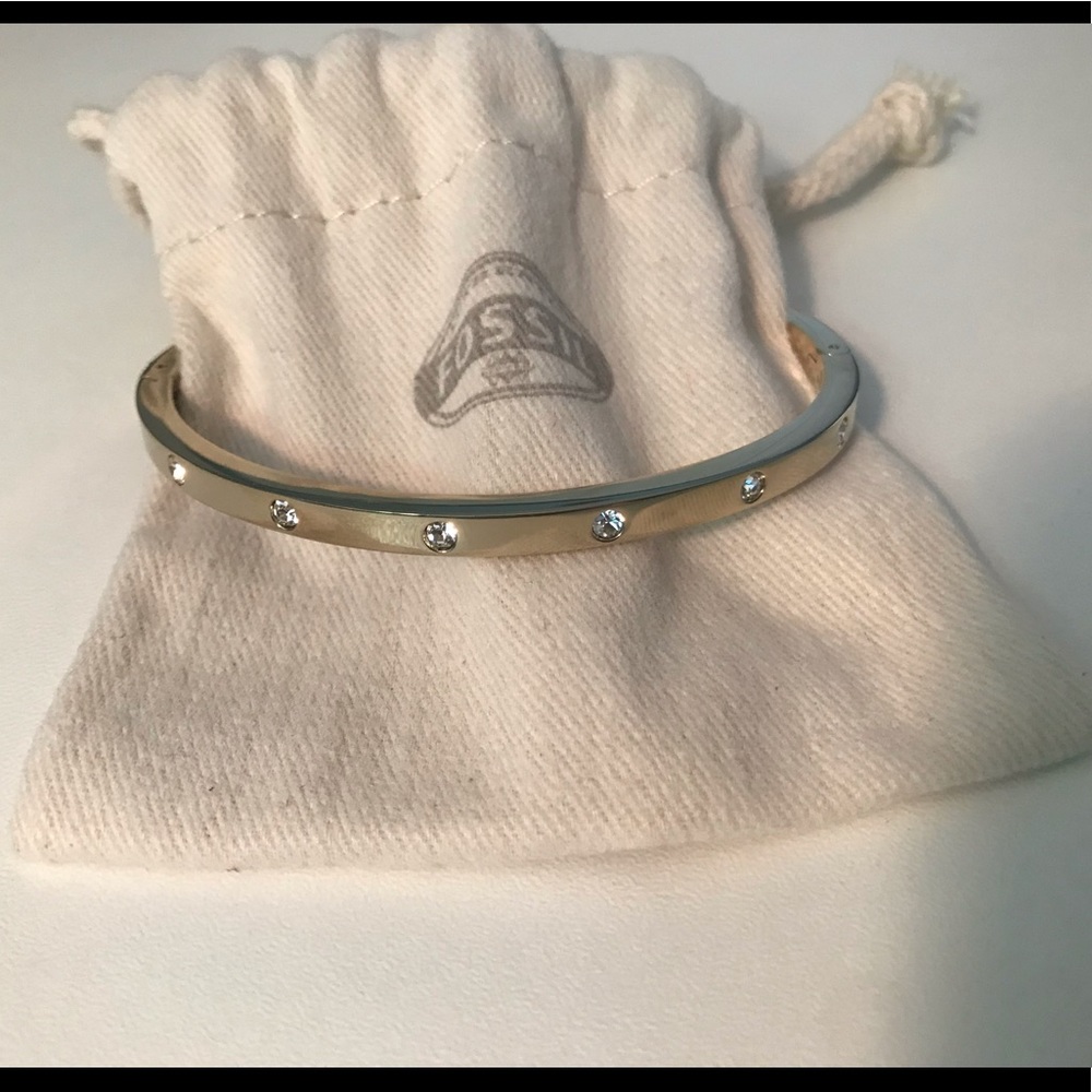 Fossil Gold-tone Crystal Bangle Bracelet